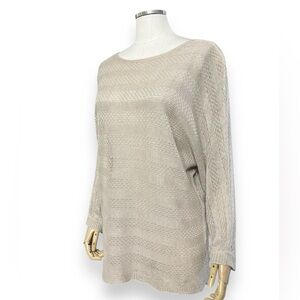 TAHARI 100% Linen Dolman Long Sleeve Beige Cream Open Knit Sweater Scoop…